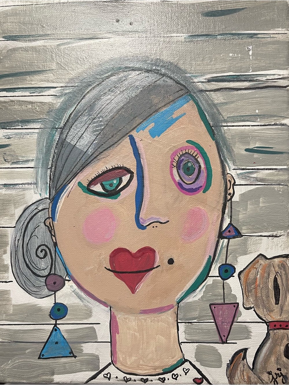 Whimsical Heart-Lip Portrait Canvas Art - Multicolor